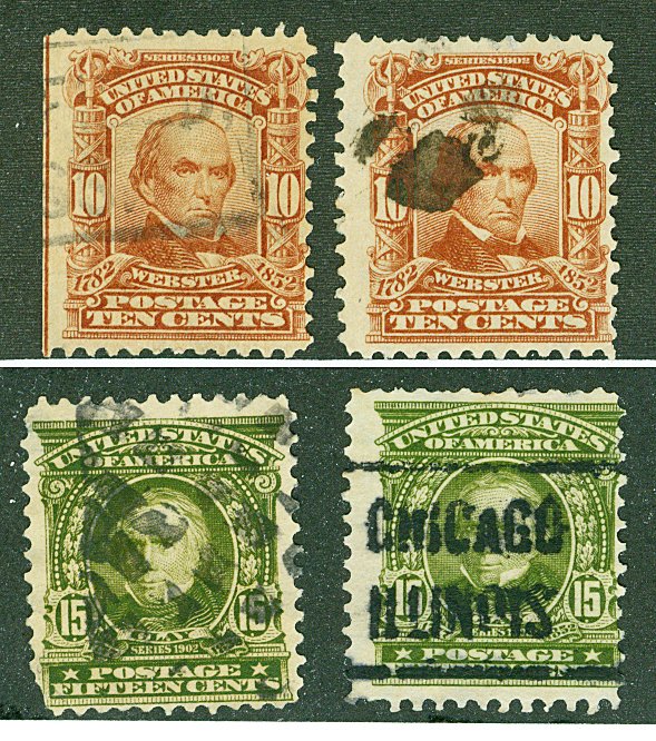 Scott 307,309 10c,15c Regular Issue Used Four Copies Total Cat $31