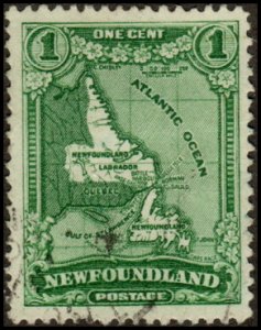 Newfoundland 163 - Used - 1c Map of Newfoundland  (1929) (cv $0.65)