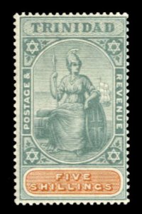 Trinidad #87 Cat$65+ (for hinged), 1896 5sh green and orange, never hinged, p...
