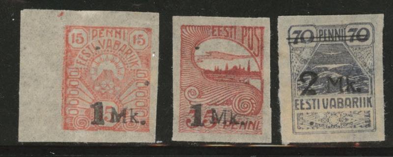 Estonia Scott 55-57 stamp set 1920 thin on 57