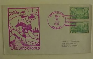 US STANDARD CALIFORNIA 1937 CACHETED THE LAND OF GOLD
