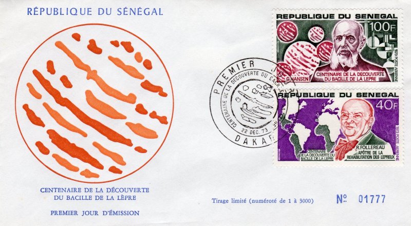 Senegal 1973 Sc#C124/C125 FOLLEREAU-HANSEN BACILLUS Set (2) Official FDC