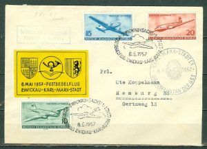 GERMANY DDR  1957 AIR MAIL  #281-282-283 COVER...VIGNETTE