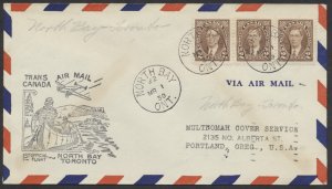 1939 North Bay to Toronto Flight Cover MAR 1-2 #232 2c Muftis #3903d