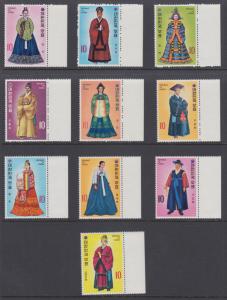 Korea Sc 859-868 MNH. 1973 Costumes, complete set, XF sheet margin examples