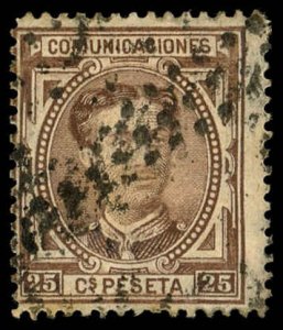SPAIN Sc 225 USED - 1876 25c  King Alfonso XII