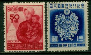 Japan 1947  NEW CONSTITUTION - Woman and Child - Sk# C102-103 mint MH SET 