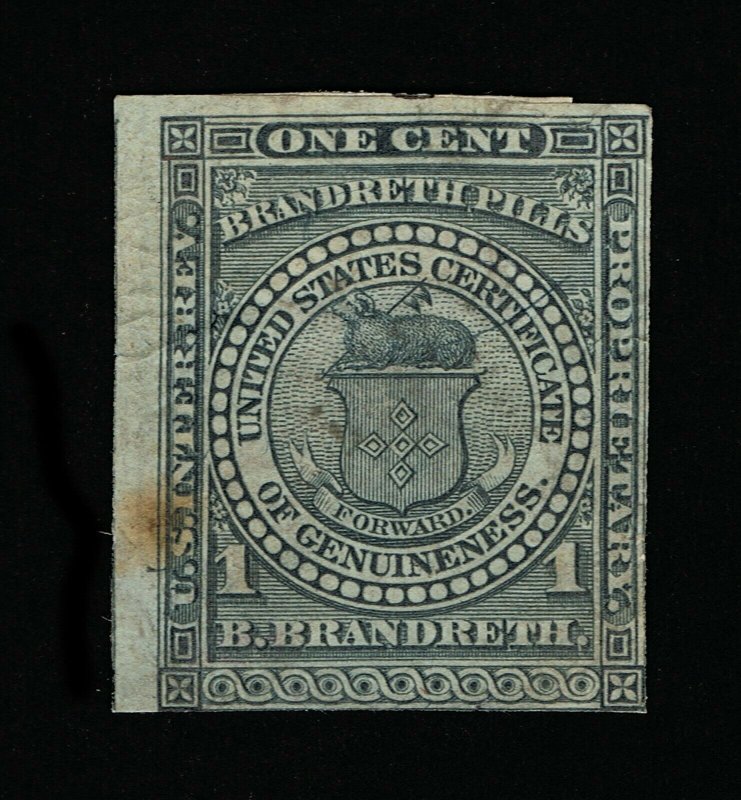 GENUINE SCOTT #RS33b PRIVATE DIE B.BRANDRETH MEDICINE ON SILK PAPER #14245