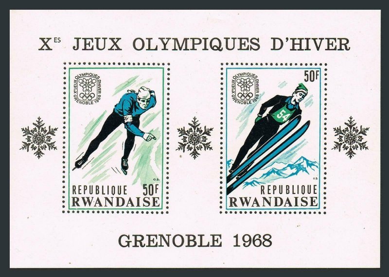 Rwanda 249-249c sheets,MNH.Michel Bl.11-12. Olympics Grenoble-1968.Ski jump,