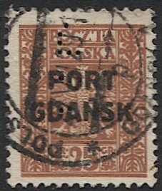 POLAND Danzig Port Gdansk  1929 Sc 1K22  25g Used  VF - PERFIN !