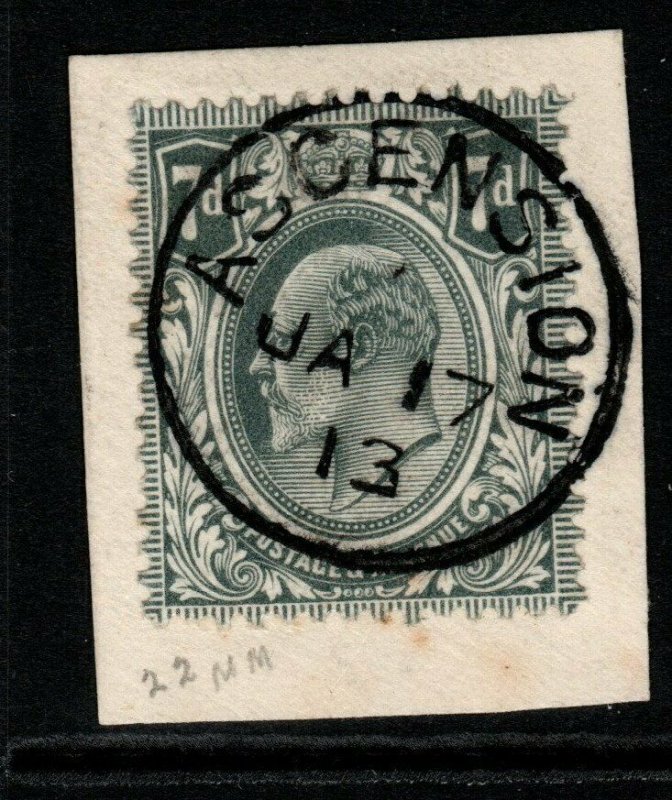 GB USED ABROAD IN ASCENSION SGZ31 1902-11 7d GREY-BLACK FINE USED ON PIECE