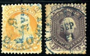 USAstamps Used FVF US Serie of 1861 Civil War Issue Scott 70, 71 Blue Cancels