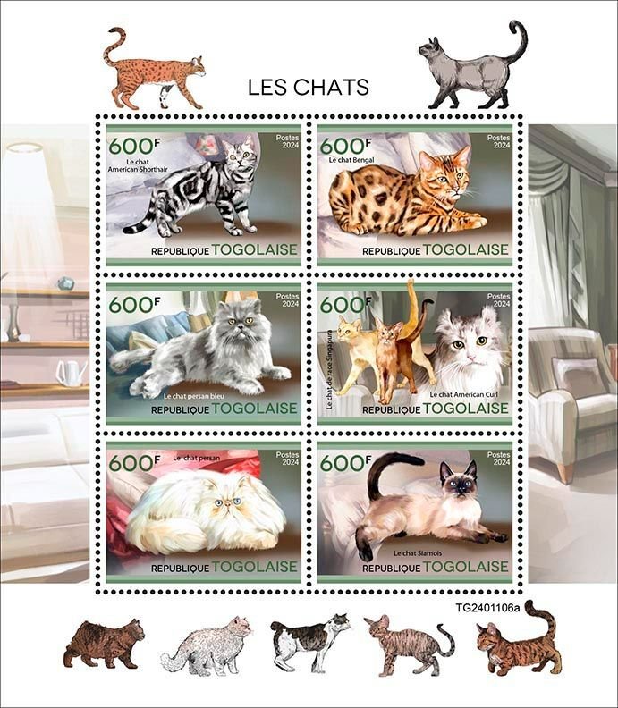 TOGO - 2024 - Cats - Perf 6v Sheet - Mint Never Hinged