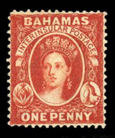Bahamas #16 Cat$70, 1863 1p vermilion, unused without gum