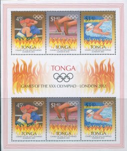 Tonga 2012 SG1654 Olympics each x2 MS MNH