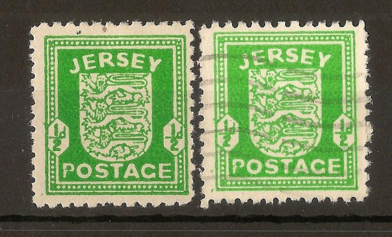 Jersey 1942 0.5d Arms 'Break in P' Variety Mint & Used