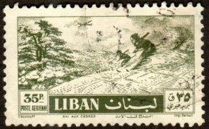 Lebanon C233 - Used - 35p Skiers (1957)