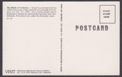 Postcard featuring Yorktown stamp Scott 703  (mint condition)