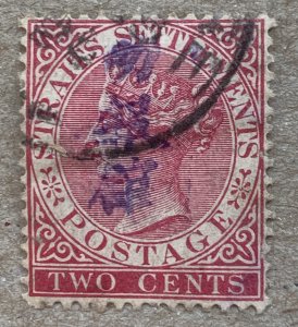 Straits Settlements 1882 2c bright rose, used. Scott 41, CV $1.00. SG 63a