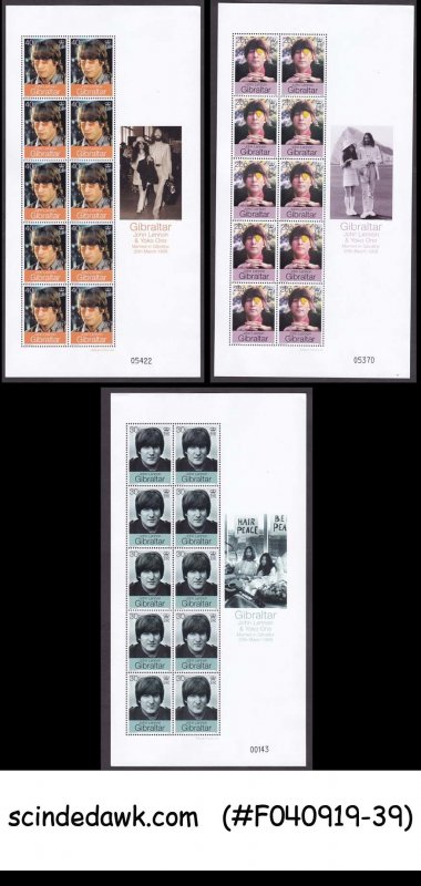 GIBRALTAR - 1999 JOHN LENNON / MUSIC BEETLES - SET OF 3 SHEETLET MNH