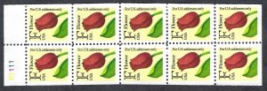 United States 2520a F (29¢) Red Tulip (1991). Booklet pane of 10. MNH