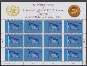 384 United Nations Geneva 2001 Nobel Peace Prize Sheet MNH