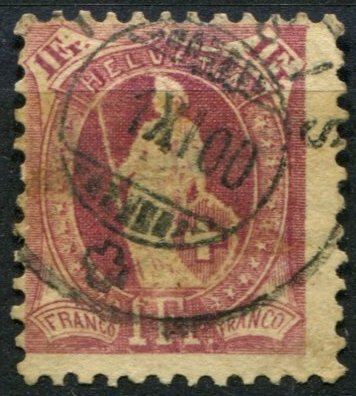 Switzerland Sc#124 Used, 1f car, Standing Helvetia (1907)