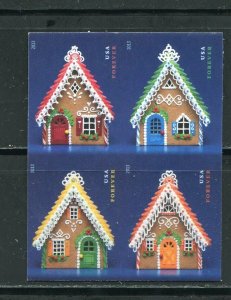 4820f Christmas Gingerbread Houses Block of 4 Forever Imperf Stamps MNH 2013