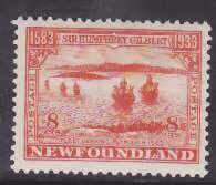 Newfoundland-Sc#218- id30-unused og hinged 8c Fleet Leaving Plymouth-1933-