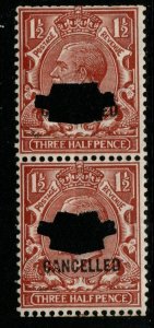 GB SGN35x 1924 1½d RED-BROWN CANCELLED HAND PUNCHED PAIR MNH 