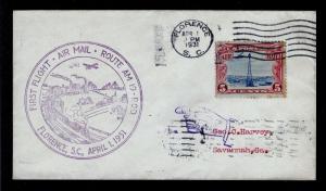 FIRST FLIGHT COVER Florence SC Savannah GA #AM 19 Beacon Rocky Mtns 5c #C11 1931