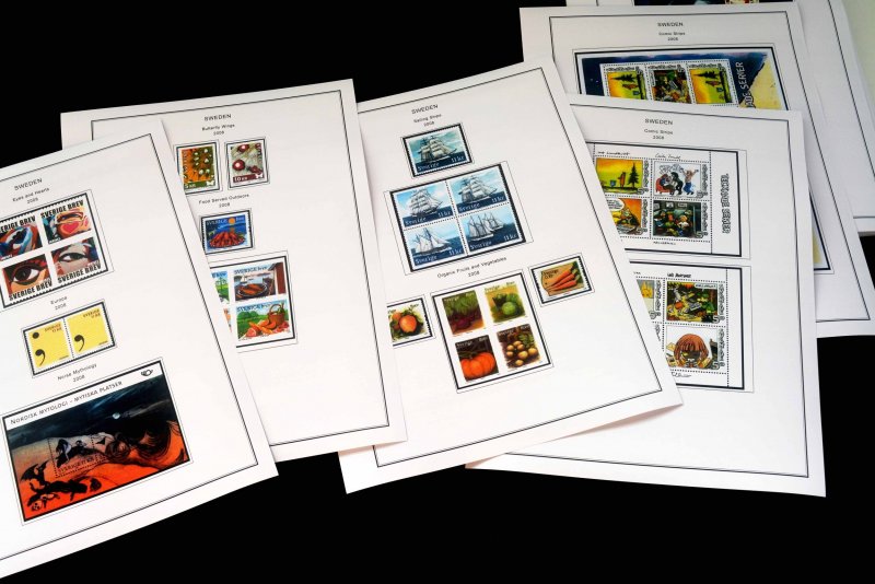 COLOR PRINTED SWEDEN 2000-2010 + 2011-2019 STAMP ALBUM PAGES (131 illust. pages)