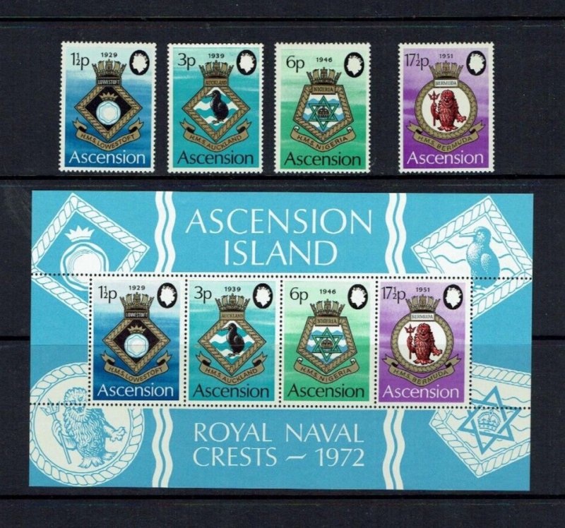 Ascension Island: 1972, Naval Crests (4th series) MNH set + M/sheet