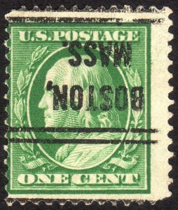 1910, US 1c, Franklin, Used, Inverted Boston precancel, Sc 374