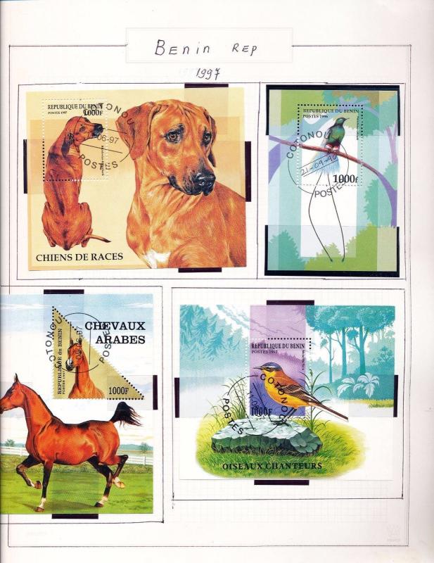 BENIN 1995/98 Wildlife Dogs Birds Sheets Used 90 +Items (pie 269)