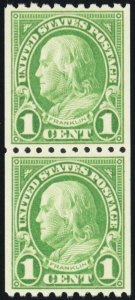 604, Mint XF NH 1¢ Coil Pair - PSE Certificate Graded 90 * Stuart Katz