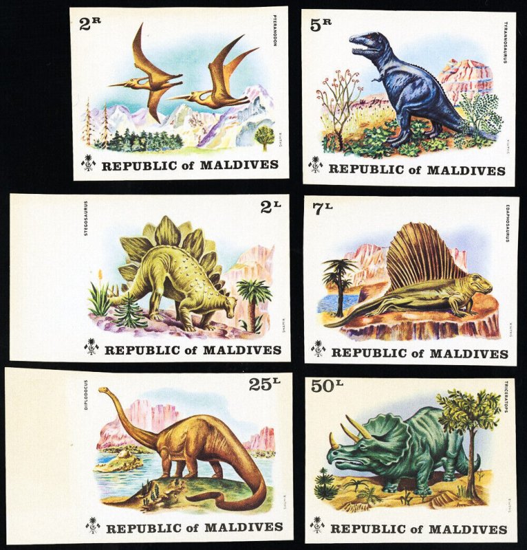 Maldives Stamps # 389-94 MNH XF Imperforate Dinosaur Set