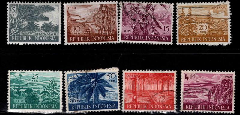 Indonesia Scott 495-501 mixed mint and used set pencil marks on back