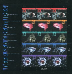 3439 - 3443 Deep Sea Creatures Sheet of 15 33¢ Stamps MNH