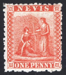 Nevis 1878 1d Vermilion Red PERF 11.5 Scott 18 SG 22 MLH Cat $65