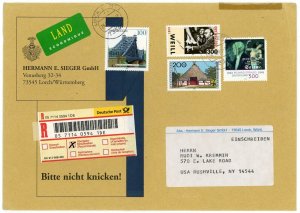 Germany to USA Deutsche Post Registered Land Mail Economy Cover Customs Label