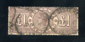 GREAT BRITAIN 1884 QUEEN VICTORIA £1 SCOTT #110, SG#185 F/VF USED-SCOTT $3000.00