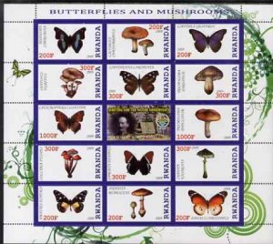 RWANDA - 2009 - Butterflies & Fungi - Perf 14v Sheet - MNH - Private Issue