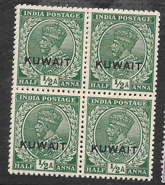 KUWAIT   (P0310BB) ON INDIA KGV 1/2A  SG 16B  BL OF 4   MNH