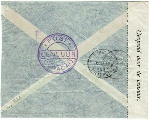 Suriname 1940 Paramaribo cancel on cover to Bonaire, local censor tape