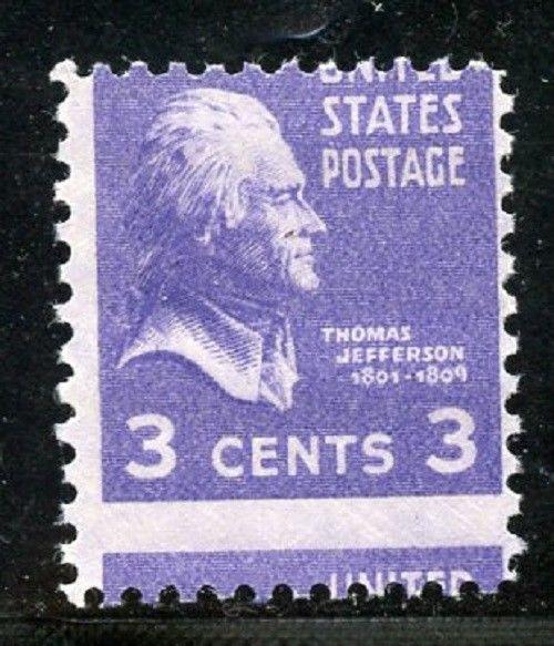 U.S. Scott 807 3 Cent Jefferson Prexie/Prexy Misperforated MNH Freak