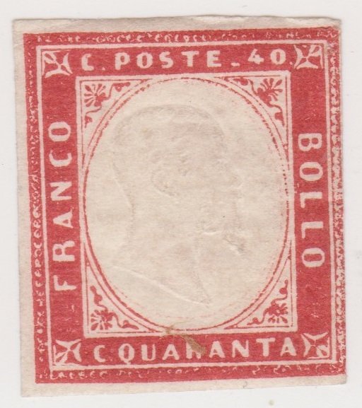 Sardinia Italy 1860 SC #13b carmine King Victor Emmanuel II 40c Unused CV$725.