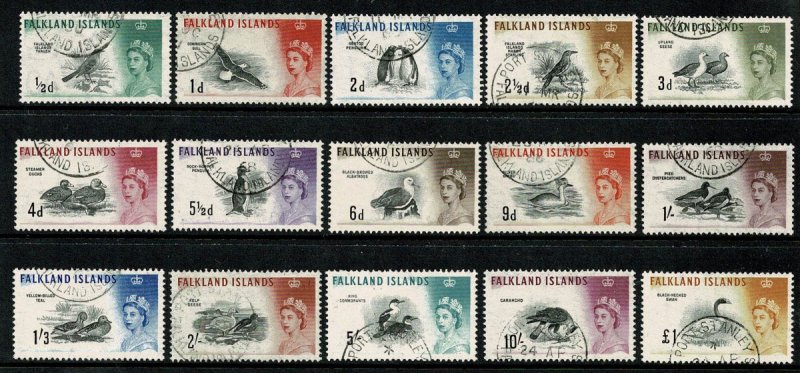 GB 1960-66 Birds. Set of 15 values. Waterlow Printing. SG 193/207