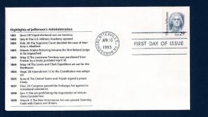 UNITED STATES FDC 29¢ Thomas Jefferson 1993 cacheted