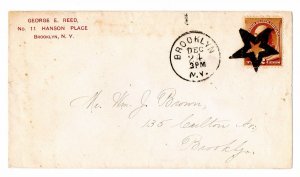 US 210 2c red brown on cover bold hollow star Brooklyn NY fancy cancel